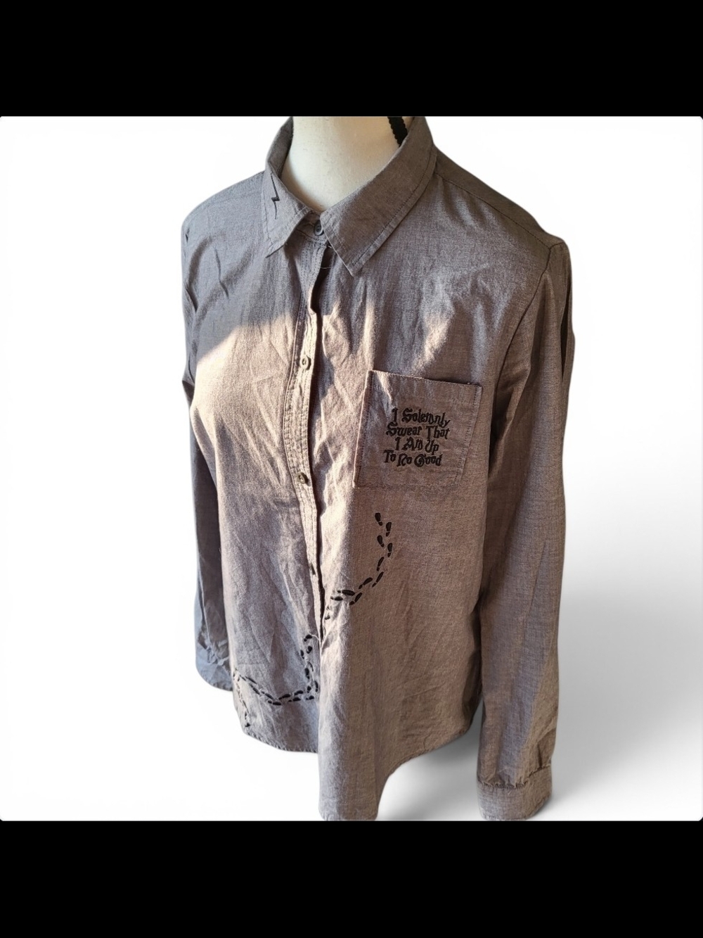 Harry Potter Marauders Map Shirt BoxLunch Gray Button Down Embroidered Size M